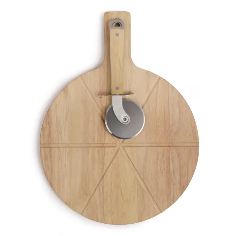 Set platou din lemn si cutit pentru servire pizza Livoo MES138