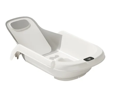 Cadita pentru bebelusi Little Mom Grey cu spatar reglabil cu 4 unghiuri de inclinare, suport de dus integrat, sistem de blocare triunghiular, dimensiune 75 x 20 x 39 cm