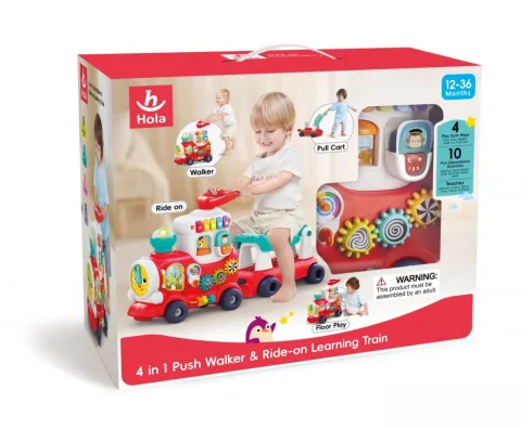 Jucarie de impins Hola trenulet 4 in 1 rosu