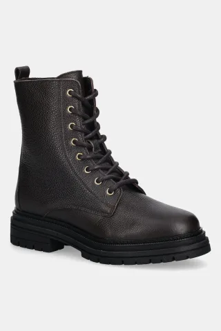 Tommy Hilfiger bocanci de piele TH PLAQUE PEBBLE LACE BOOT